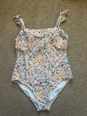 Kona Sol Floral One-Piece Swimsuit with Ruffled Straps
